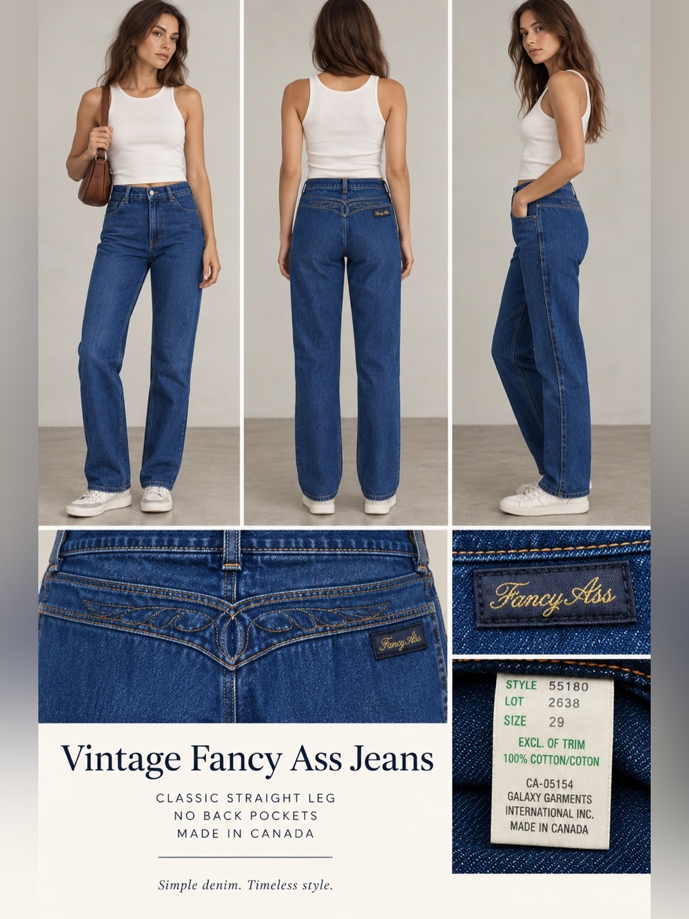 Vintage 80s Fancy Ass Jeans Size 29 Dark Wash Straight Leg Made in Canada